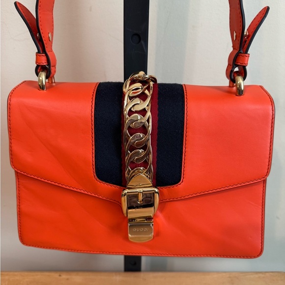 Gucci Silvie Orange Leather Shoulder Bag - Picture 1 of 14